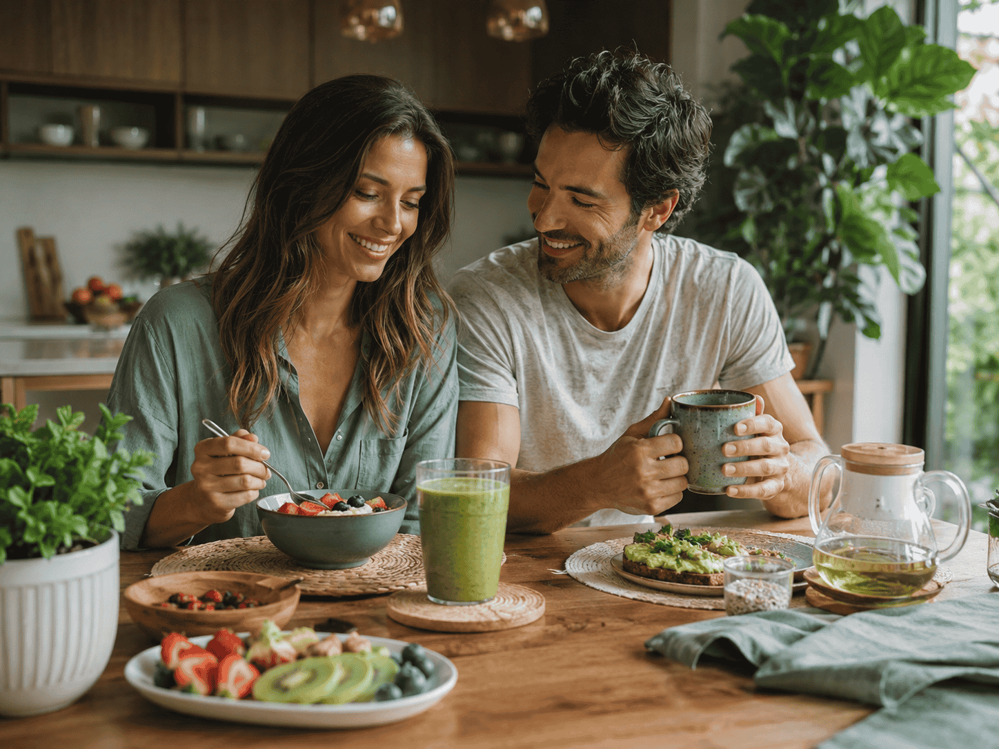 Escena de desayuno en casa con bebidas VS22