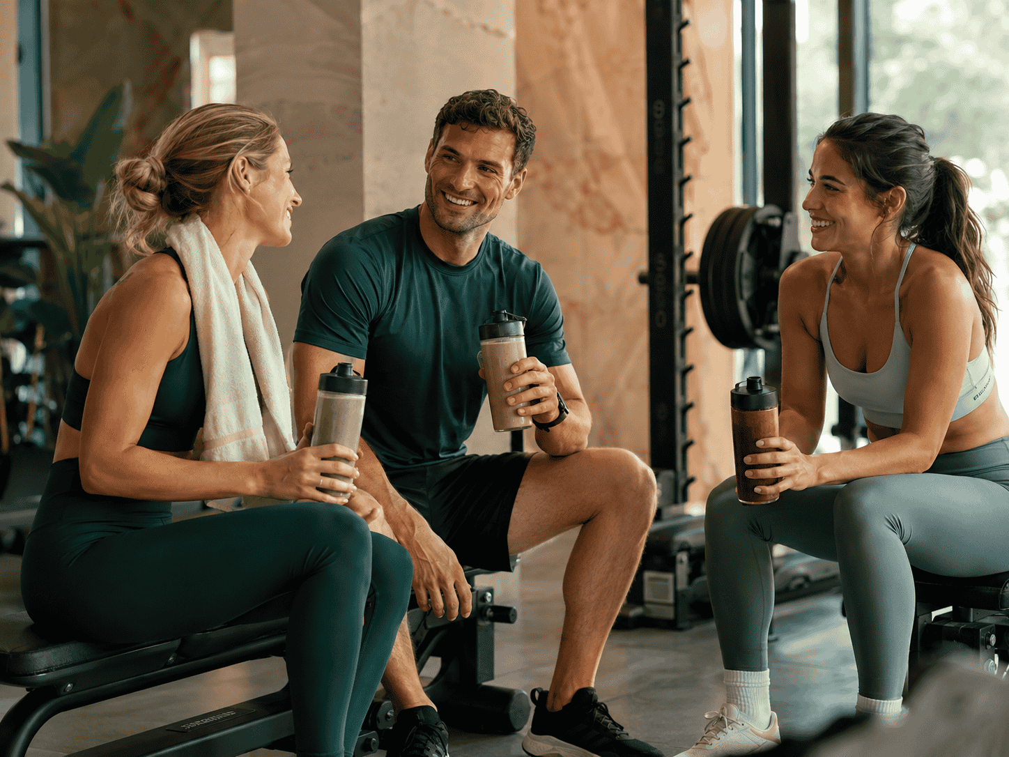 Escena de gym con personas y batidos VS22