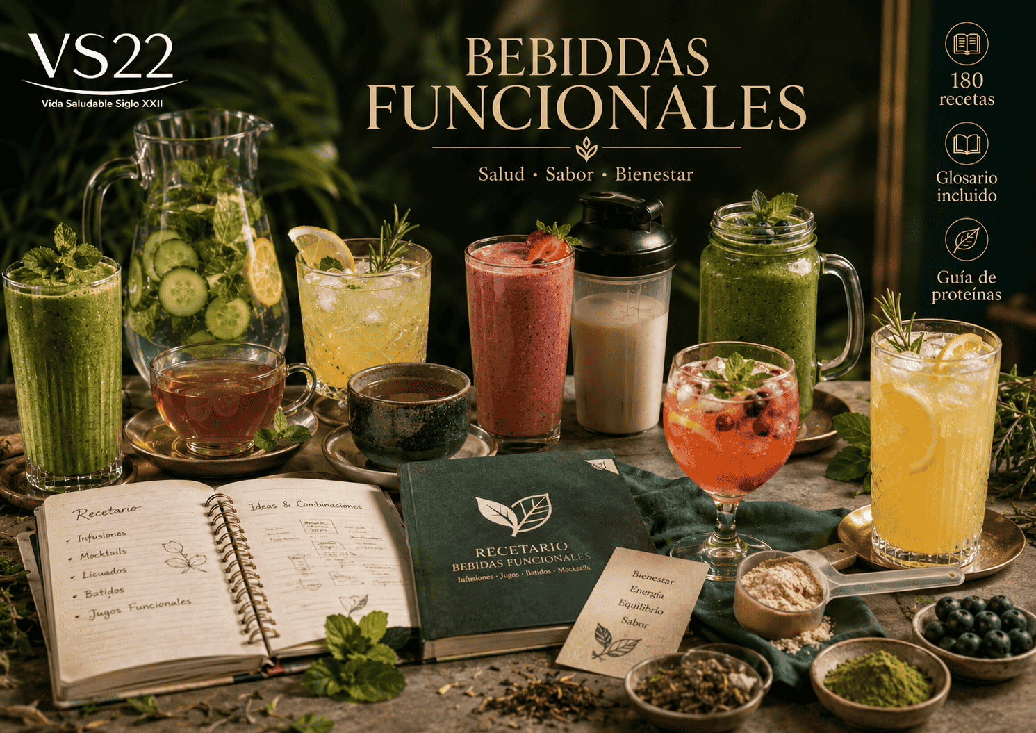 Portada promocional de Bebidas Funcionales VS22