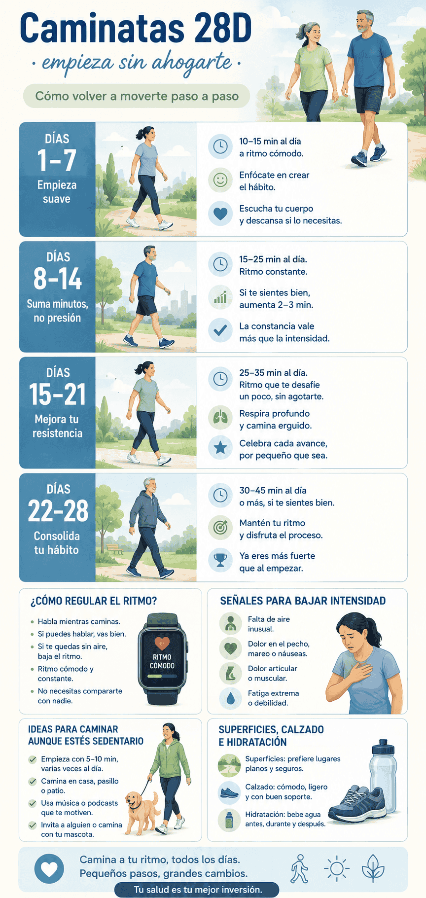 Caminatas 28D: progresión de los días 1 a 28